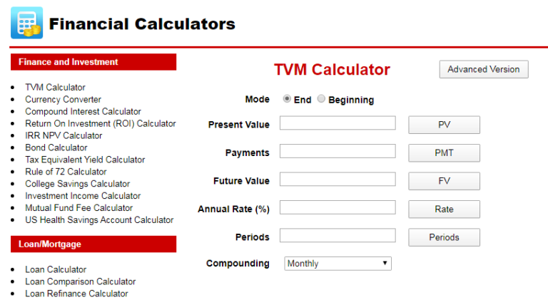 Financial Application calculator online – Mr. MathWell